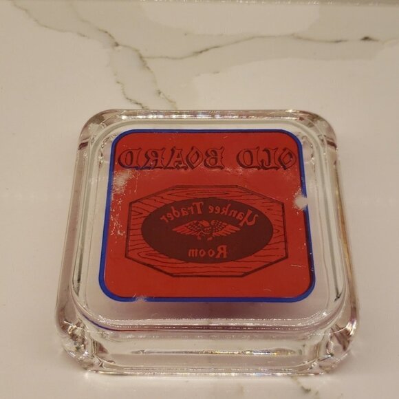 VINTAGE Old Board Yankee Trader Room Glass Ashtray Red Blue logo 3.5"w x 3. - Picture 5 of 5
